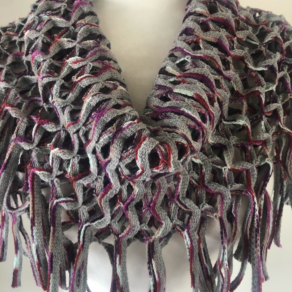 Gray & purple fringe infinity scarf